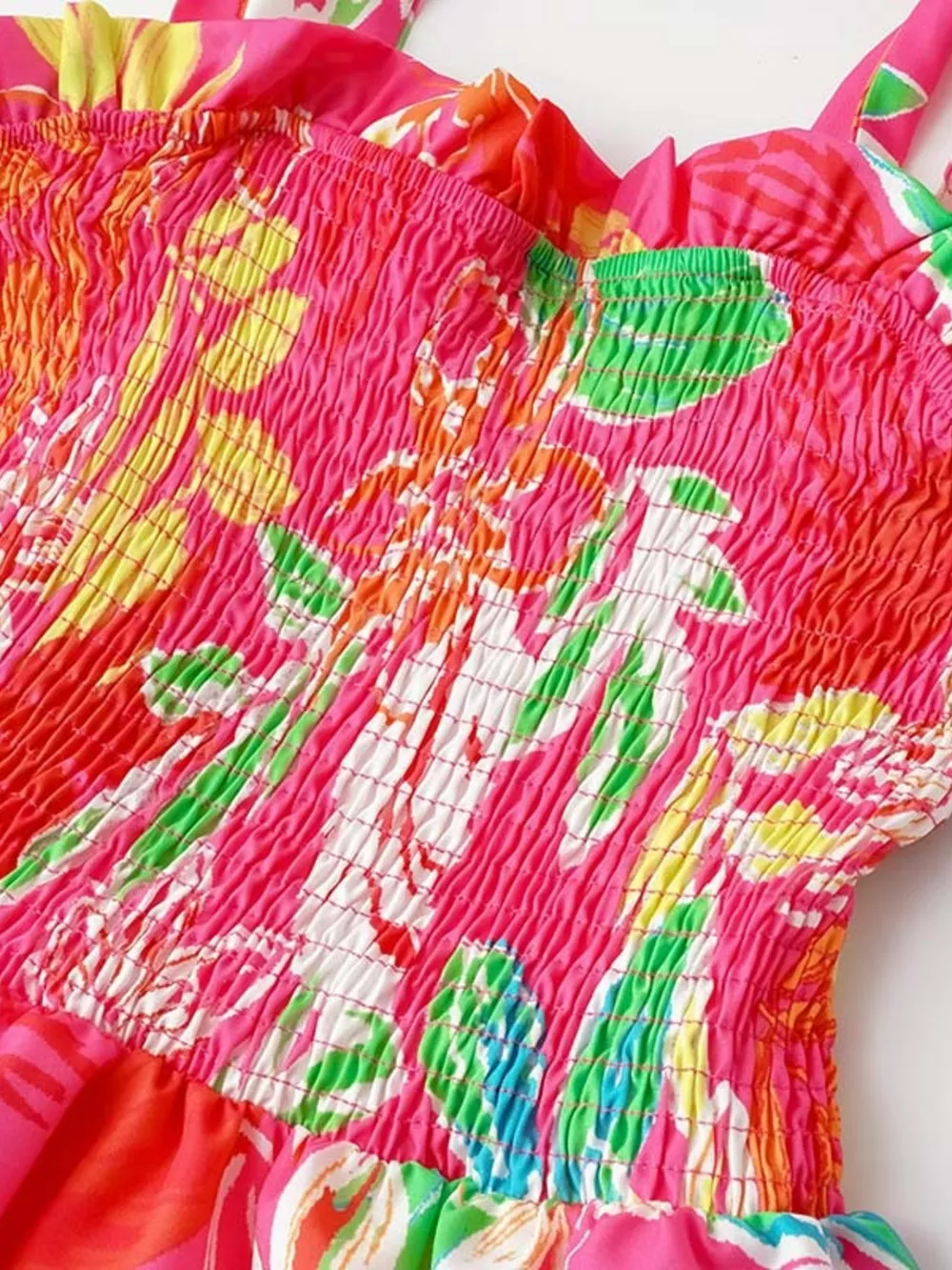 Tropical Print Smocked Tie-Strap Dress, image 19