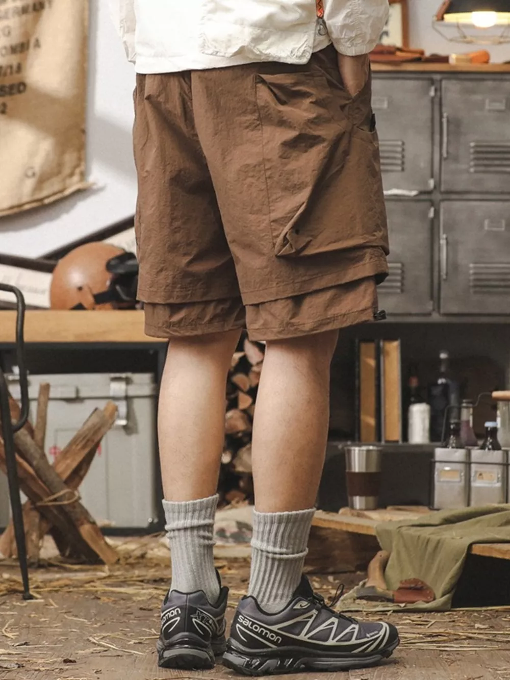 Men's Plus Size Multiple Pocket Layered Cargo Shorts with Drawstring Hem, image 3