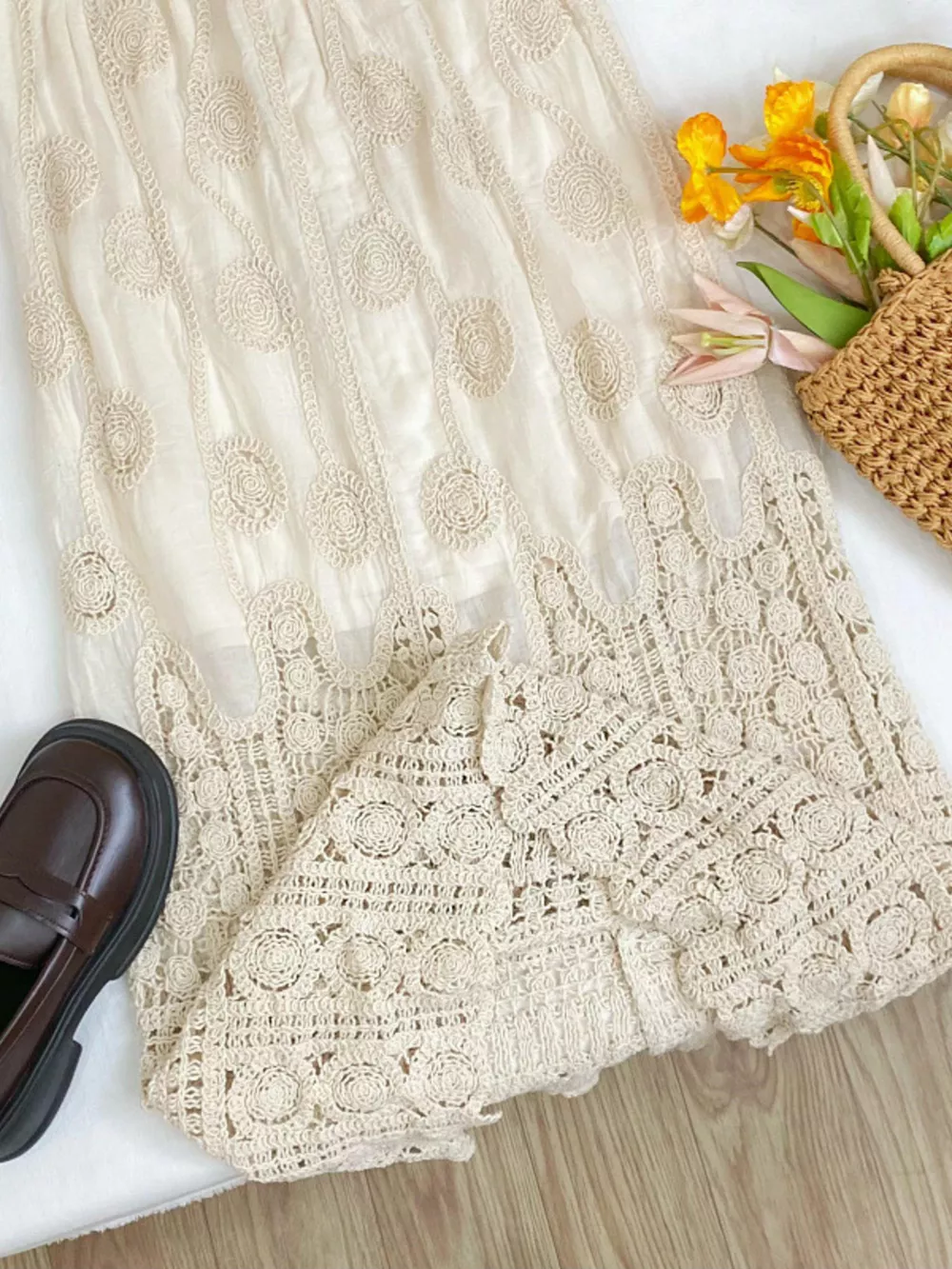 Lace Elastic Waist Midi Skirt, image 12