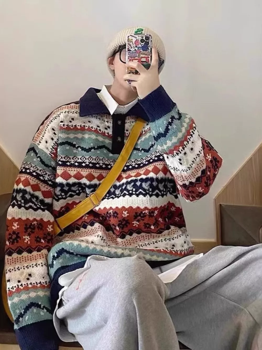 Men's Vintage Patterned Knit Sweater, image 3