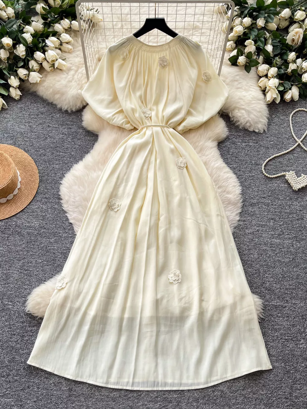 Floral Decor Tie Waist Puff Sleeve Dress, image 13