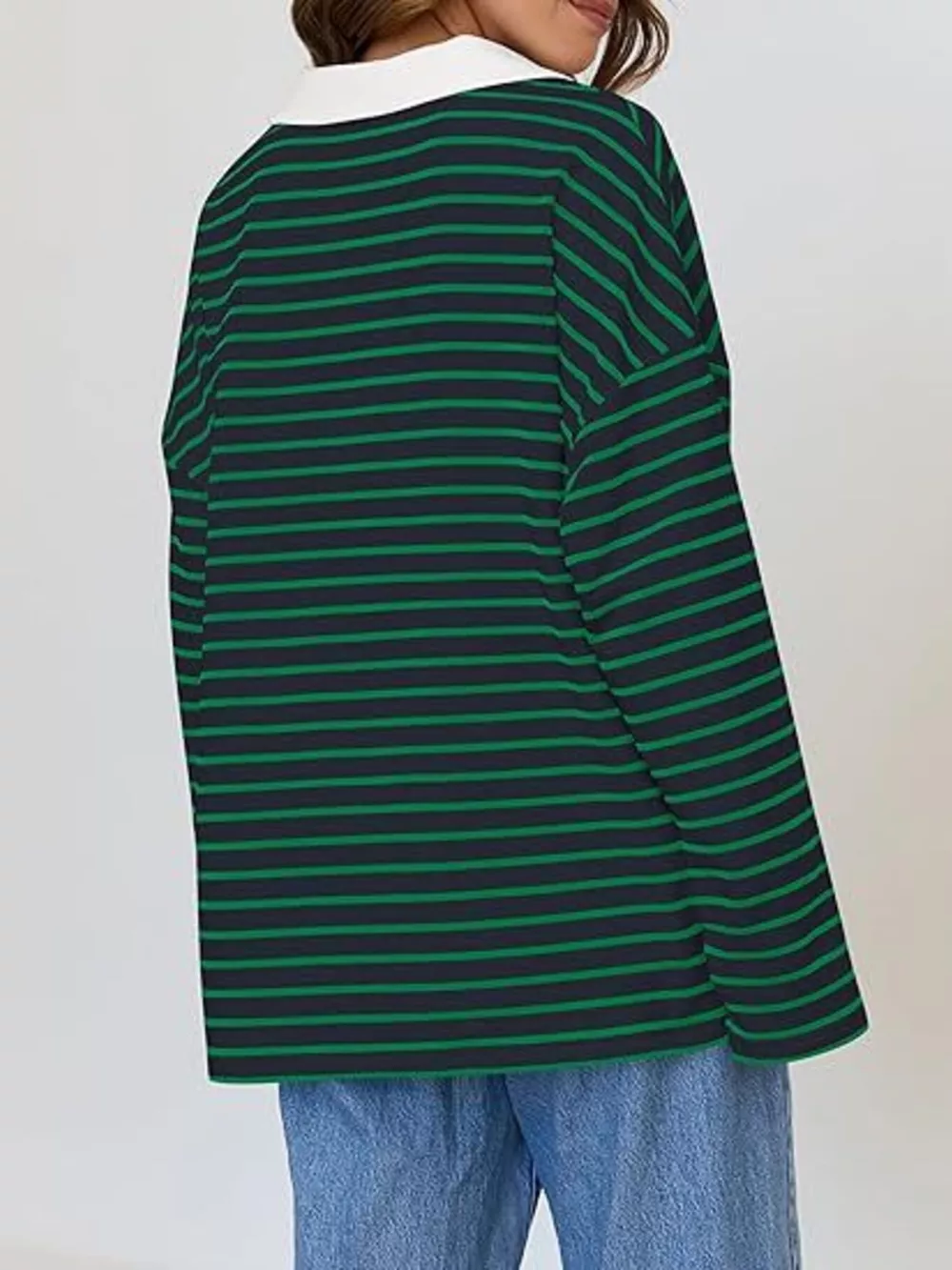 Striped Contrast Collar Long Sleeve Top, image 5