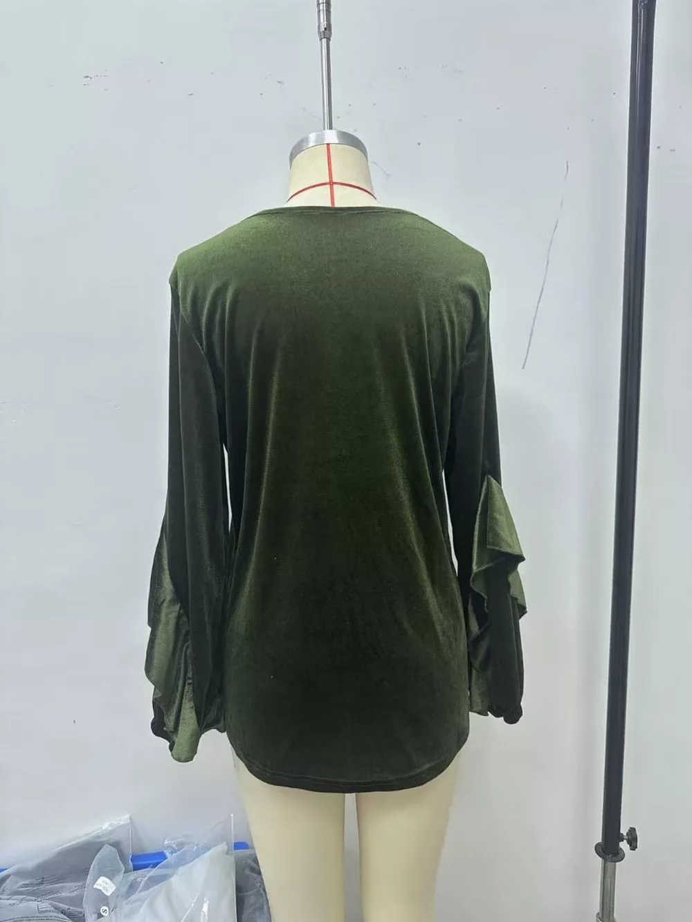 Velvet Round Neck Ruffle Sleeve Top, image 4