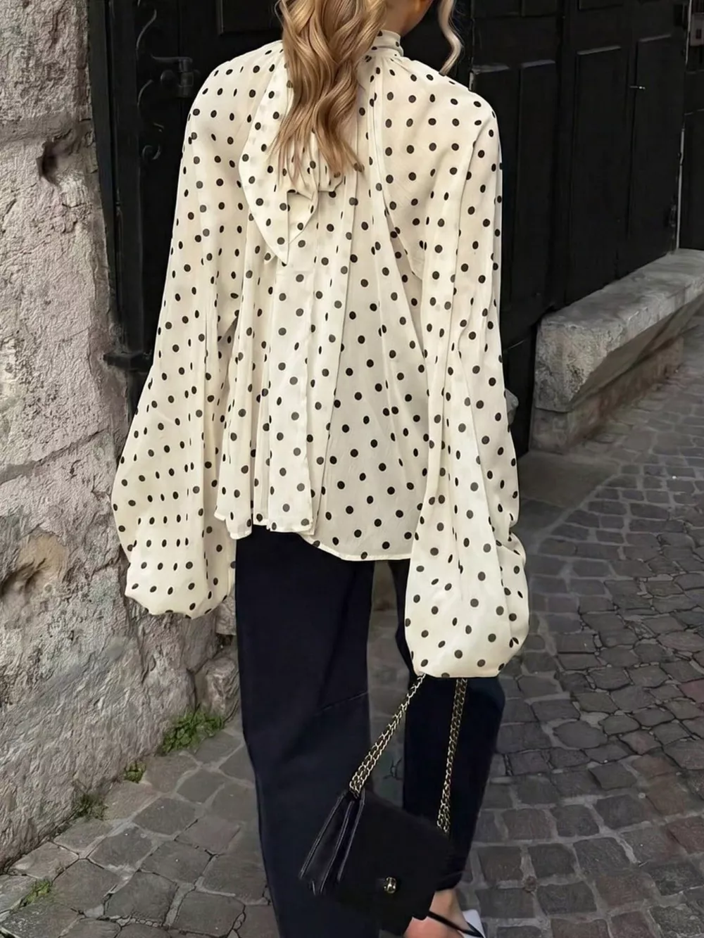 Polka Dot Balloon Sleeve Blouse, image 6