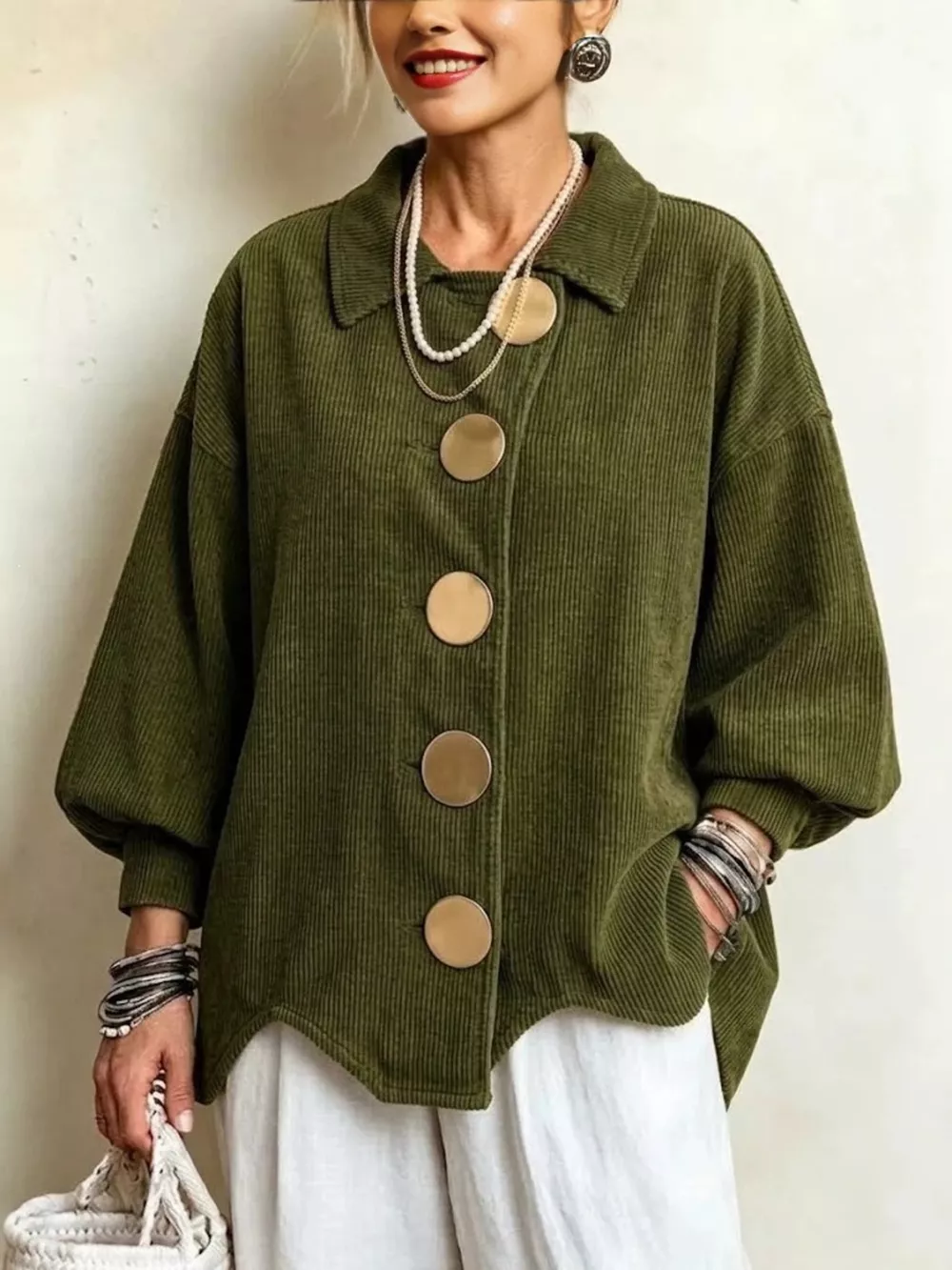 Full Size Corduroy Button-Down Jacket Plus Size