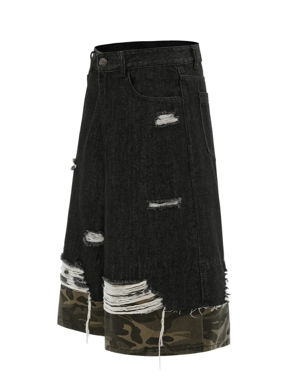 Men's Distressed Camo Trim Denim Bermuda Shorts, image 3