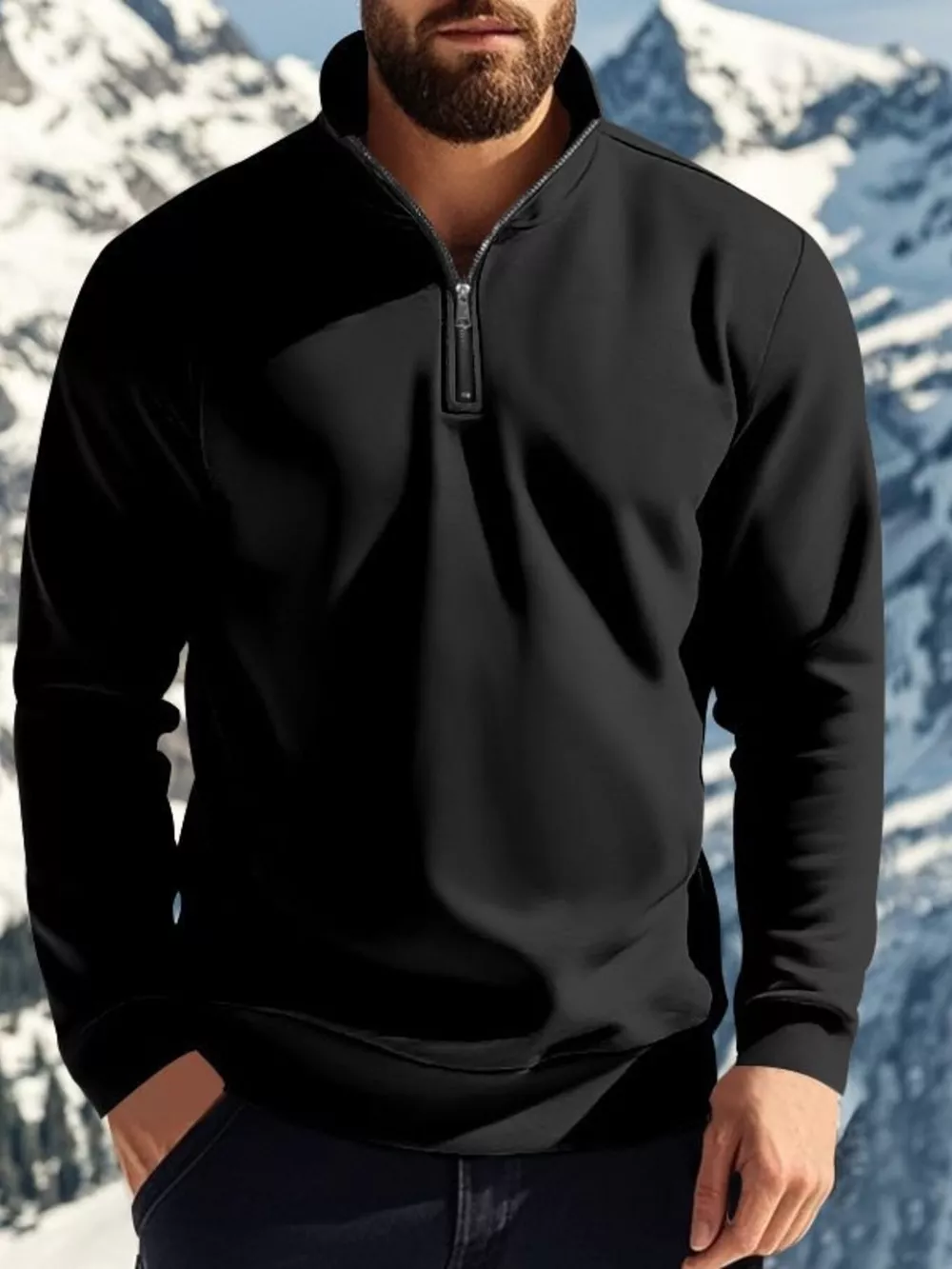Men's Full Size Solid Color Quarter Zip Sweatshirt Plus Size, image 5