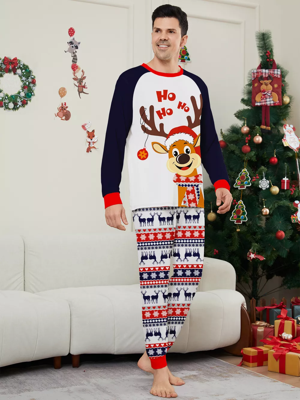 Full Size Christmas Reindeer Print Matching Family Pajama Set Plus Size, image 7