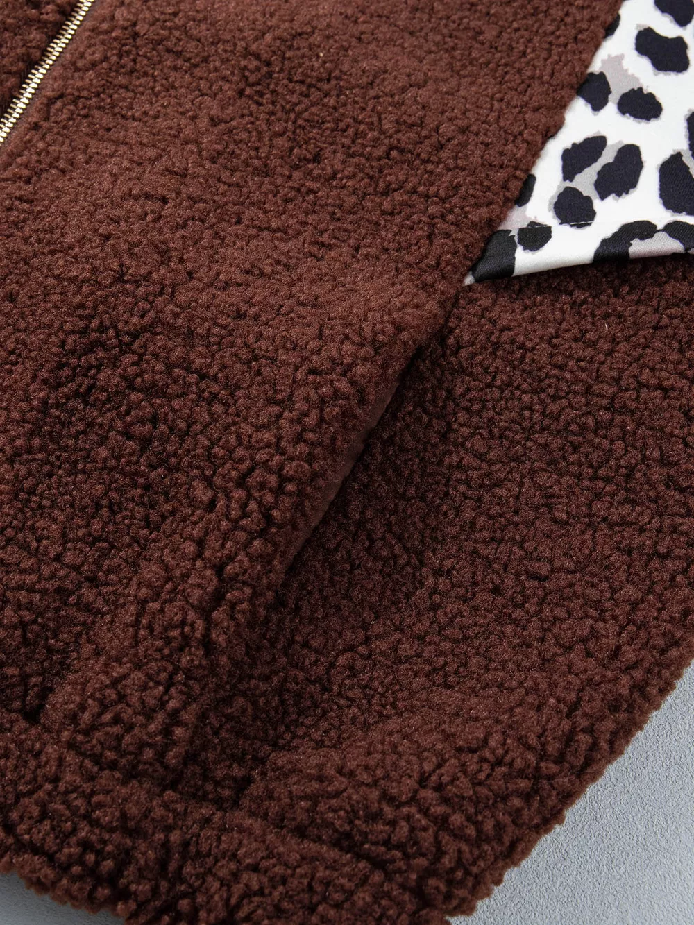 Leopard Patchwork Fleece Western Style Zip-up Collar Jacket, image 14