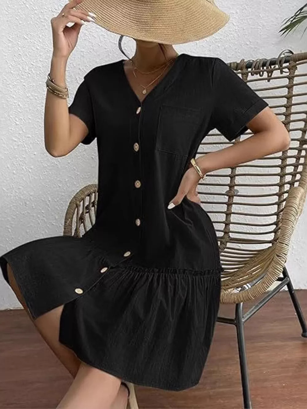 Full Size Button-Down Ruffle Hem Mini Dress Plus Size, image 4