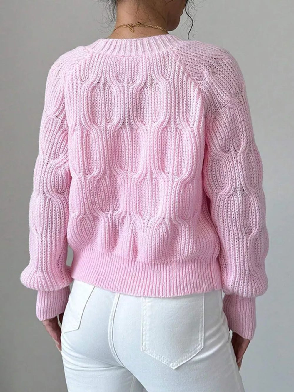 Bow Cable Knit V-Neck Cardigan, image 4