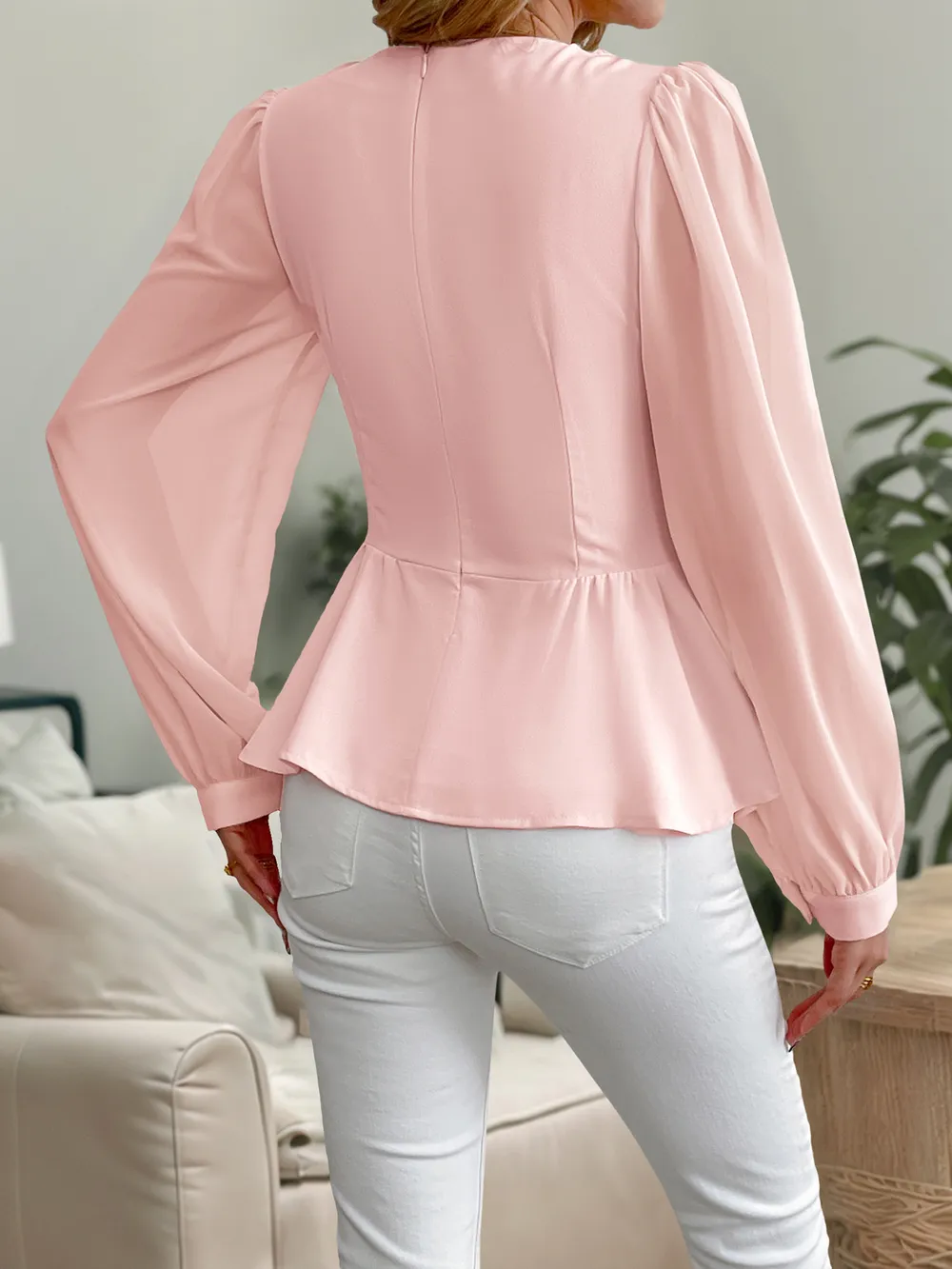Flower Surplice Long Sleeve Blouse, image 2