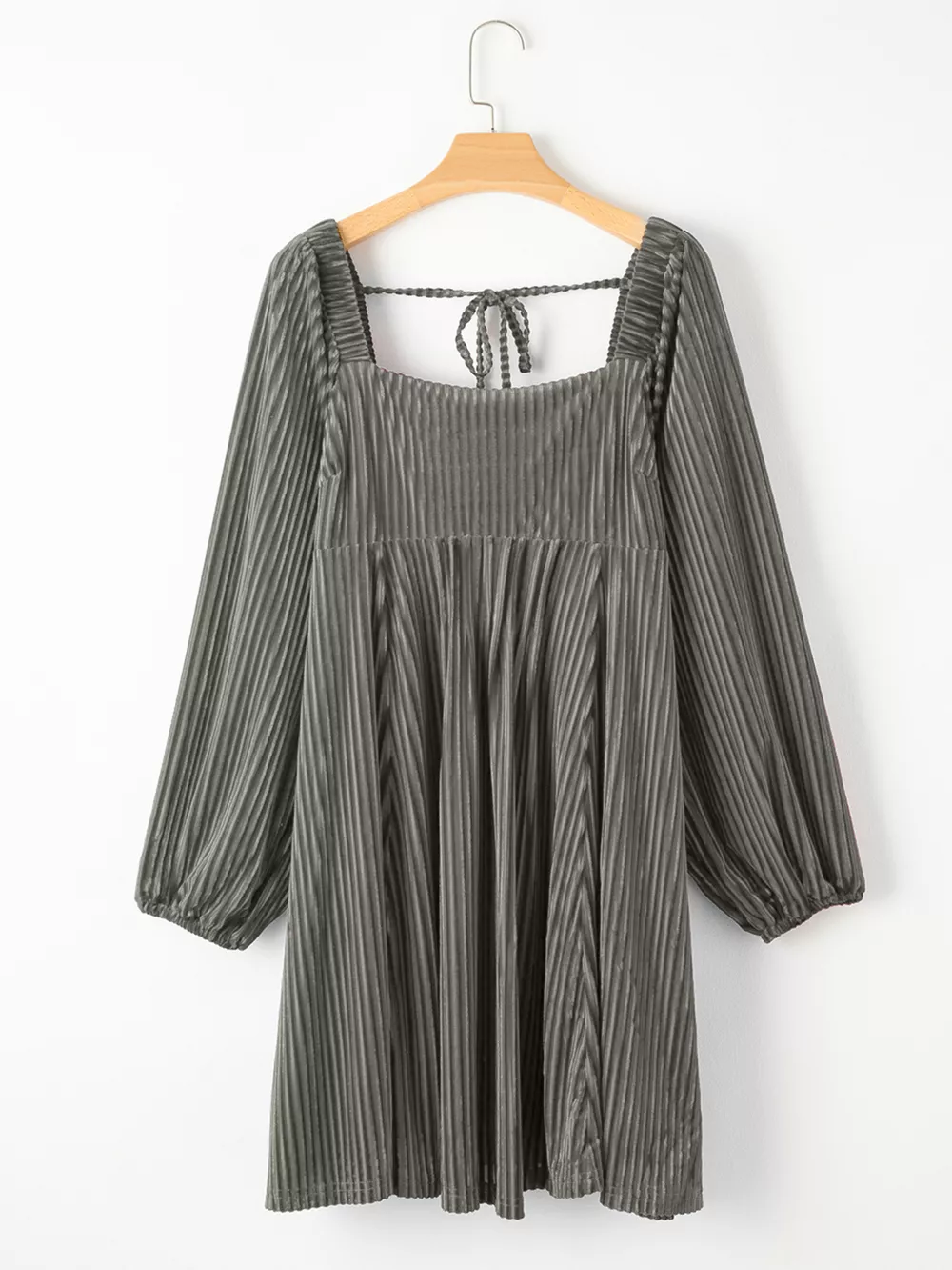 Tie Back Square Neck Velvet Babydoll Dress, image 2