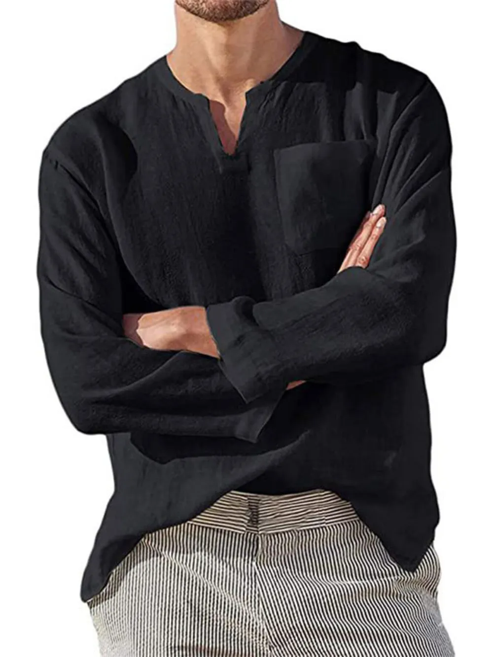 Men's Full Size Notched Long Sleeve Top Plus Size, image 4