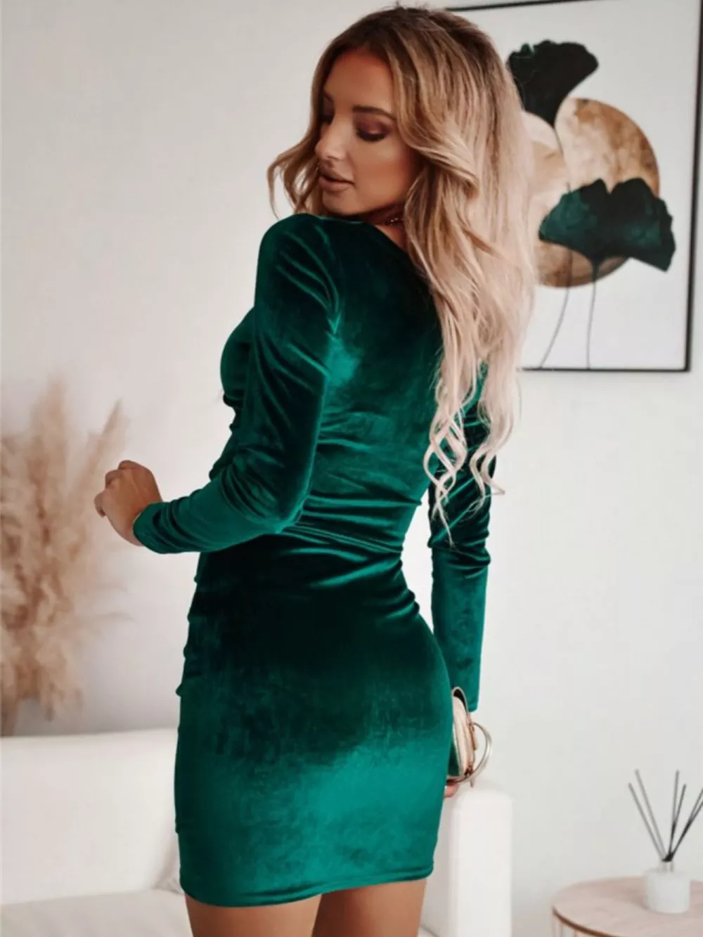 Velvet Ruched Bodycon Mini Dress, image 3