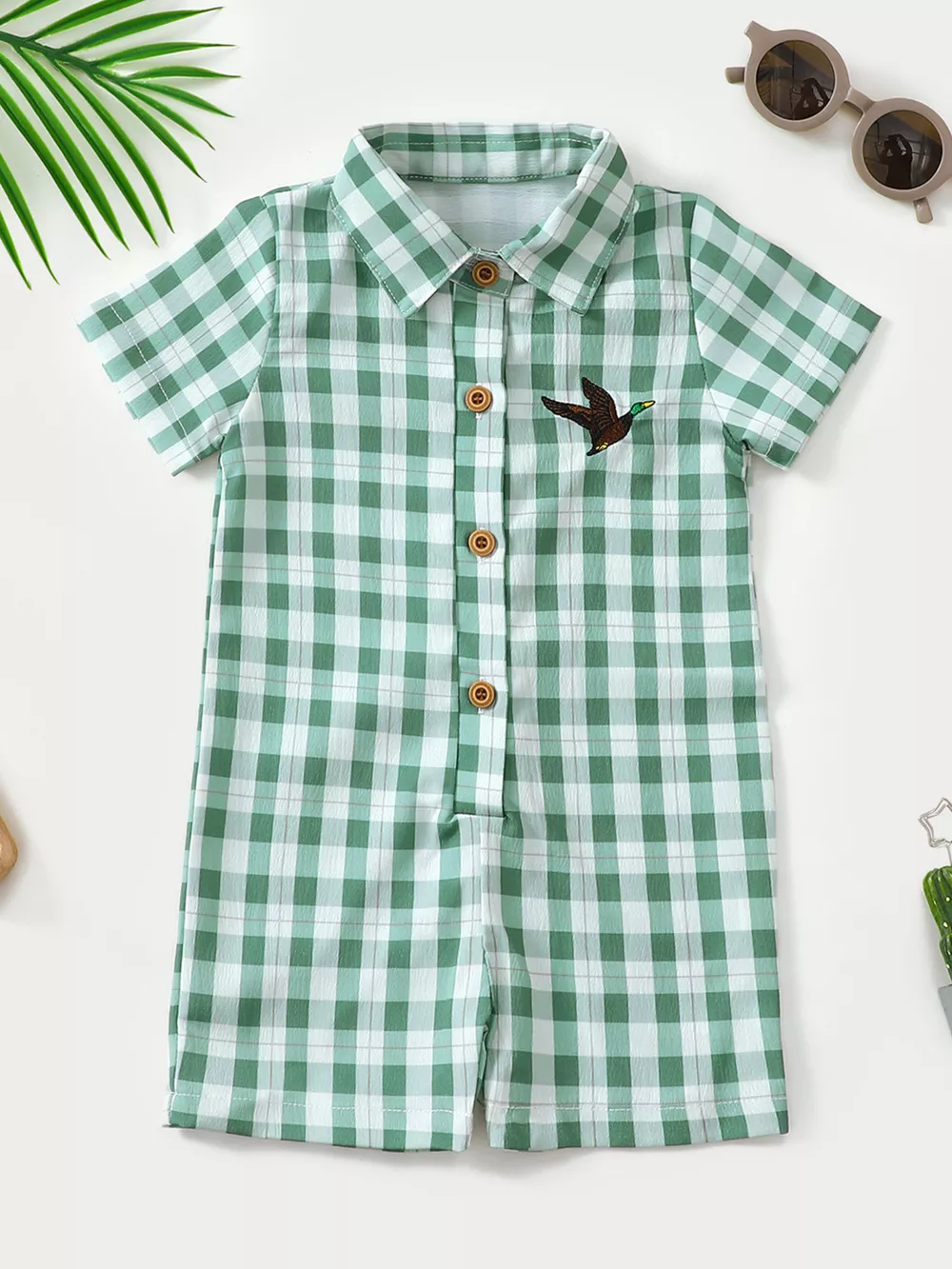 Children's Gingham Duck Embroidered One-Piece, image 4