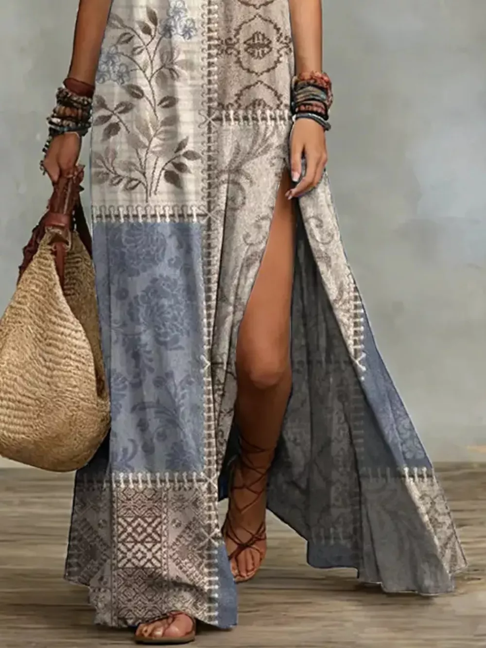 Slit Printed Sleeveless Maxi Dress, image 2