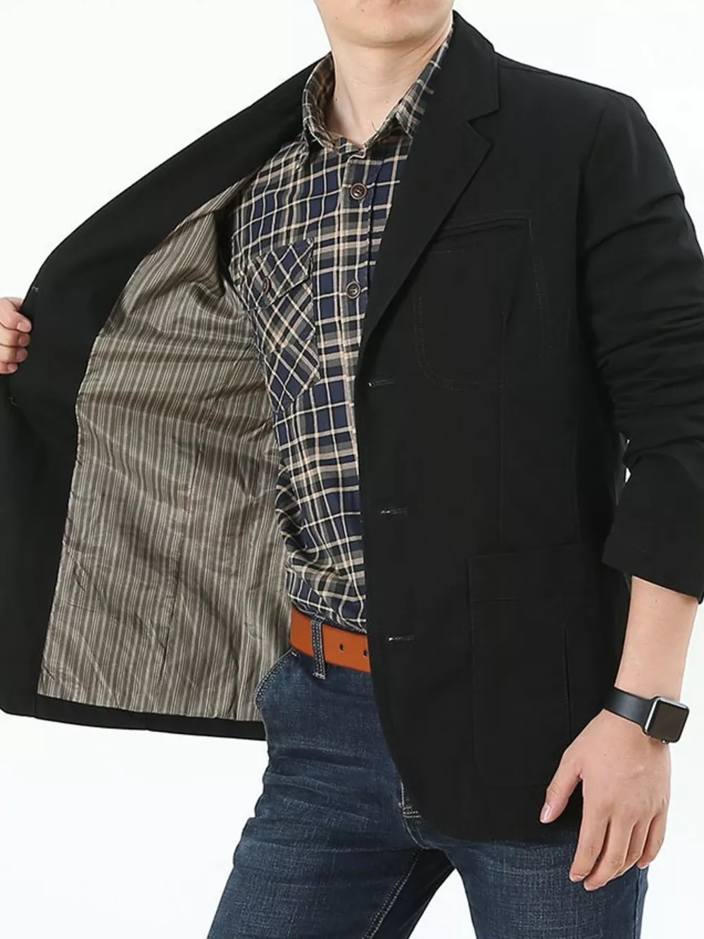 Men's Plus Size Button Up Lapel Collar Blazer, image 3