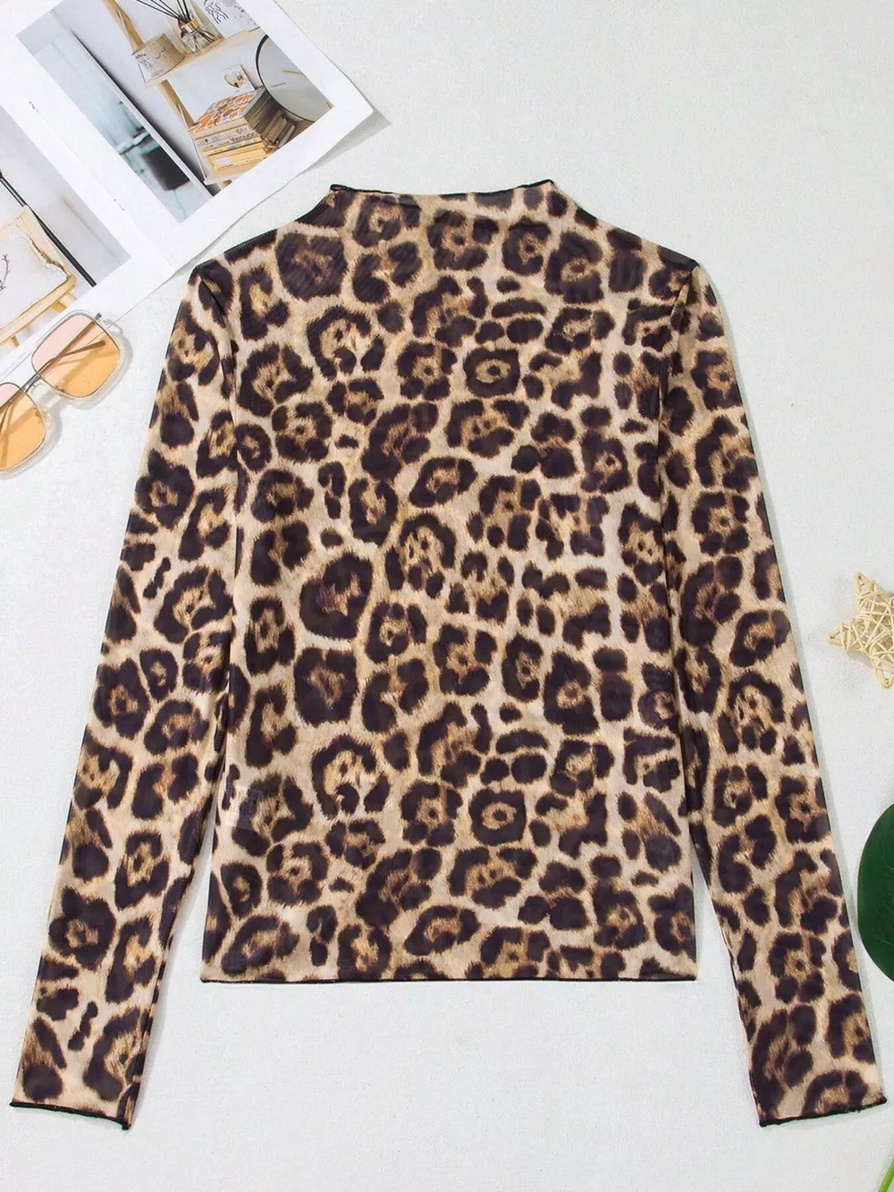 Printed Mesh Long Sleeve Slim Fit Top, image 15