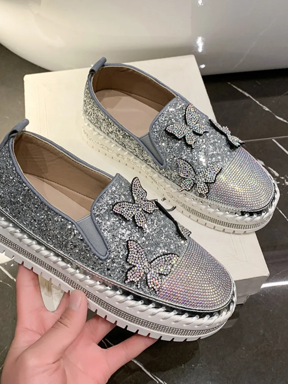 Rhinestone Embellished Platform Slip-Ons, image 5