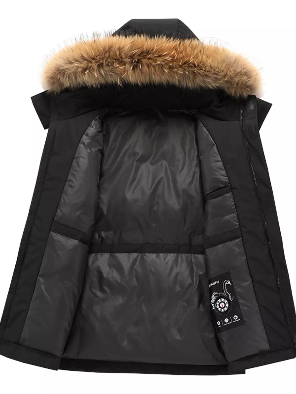 Men's Full Size Fur Hooded Zip Up Parka Coat Plus Size, image 5