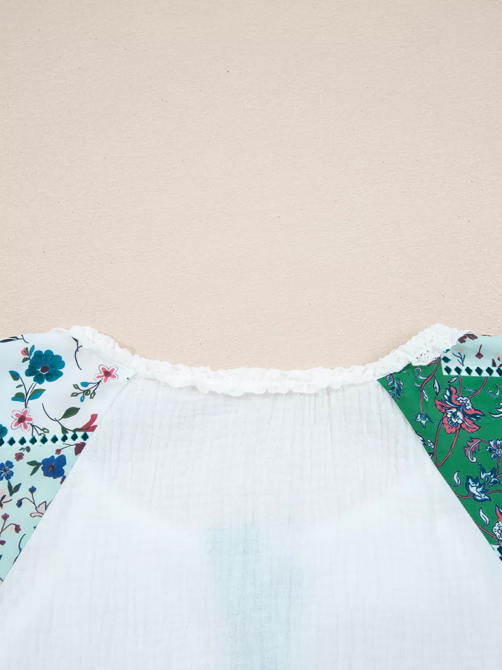 Mesh Patched Color Block Half Button Blouse, image 3