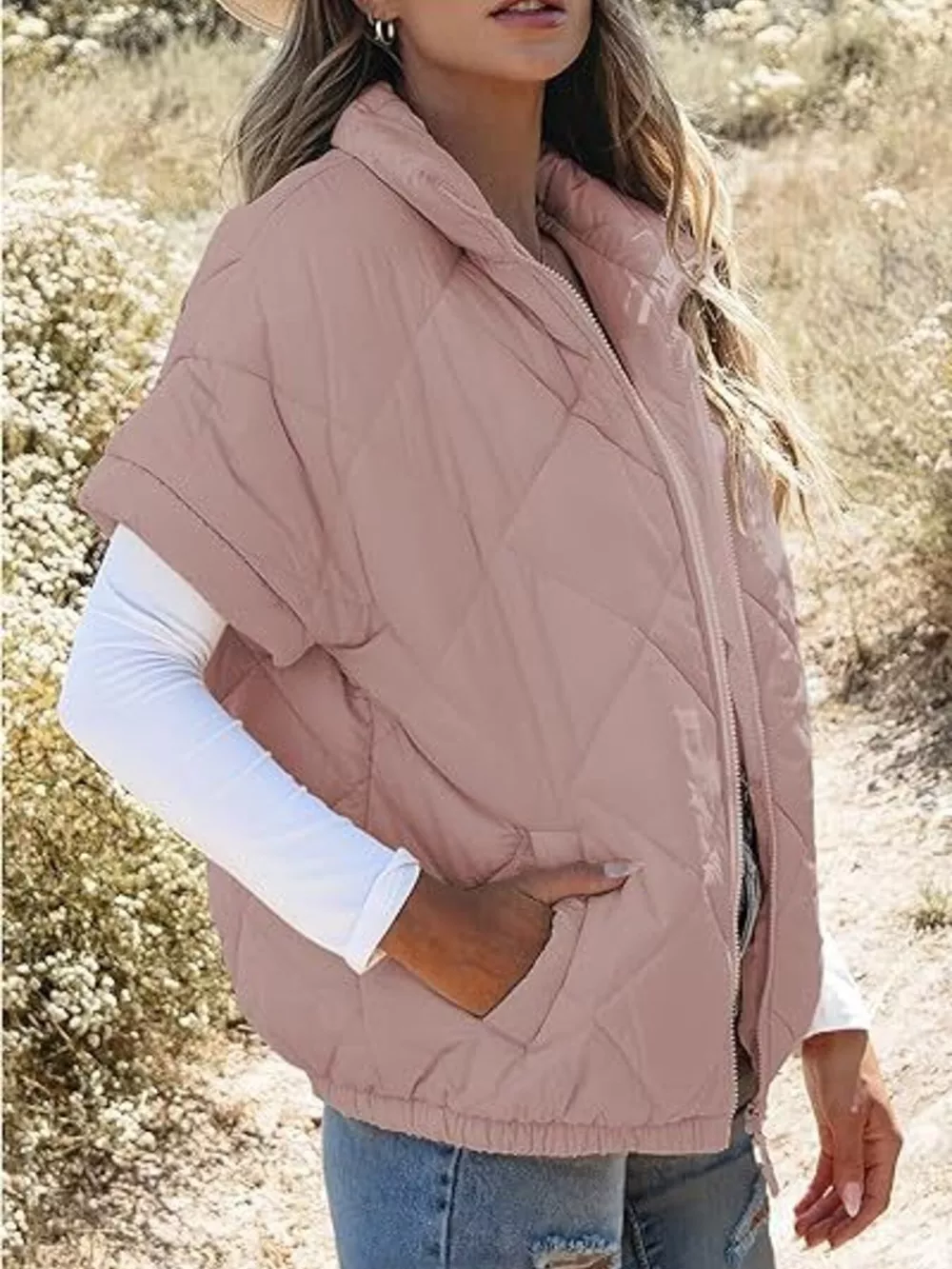 Quilted Zip Up Short Sleeve Winter Coat, image 17