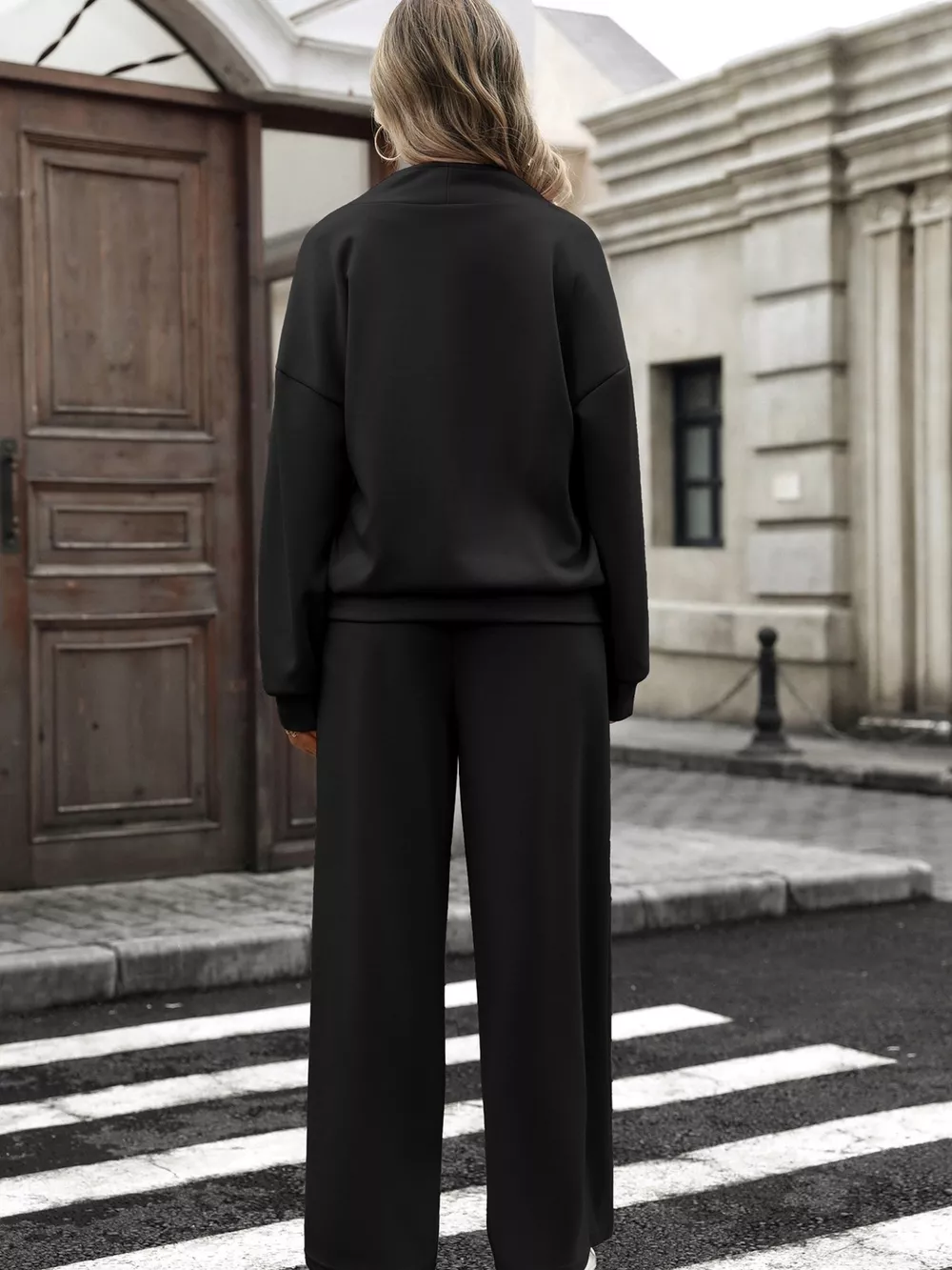 Half Zip Sweatshirt and Wide-Leg Pants Set, image 13