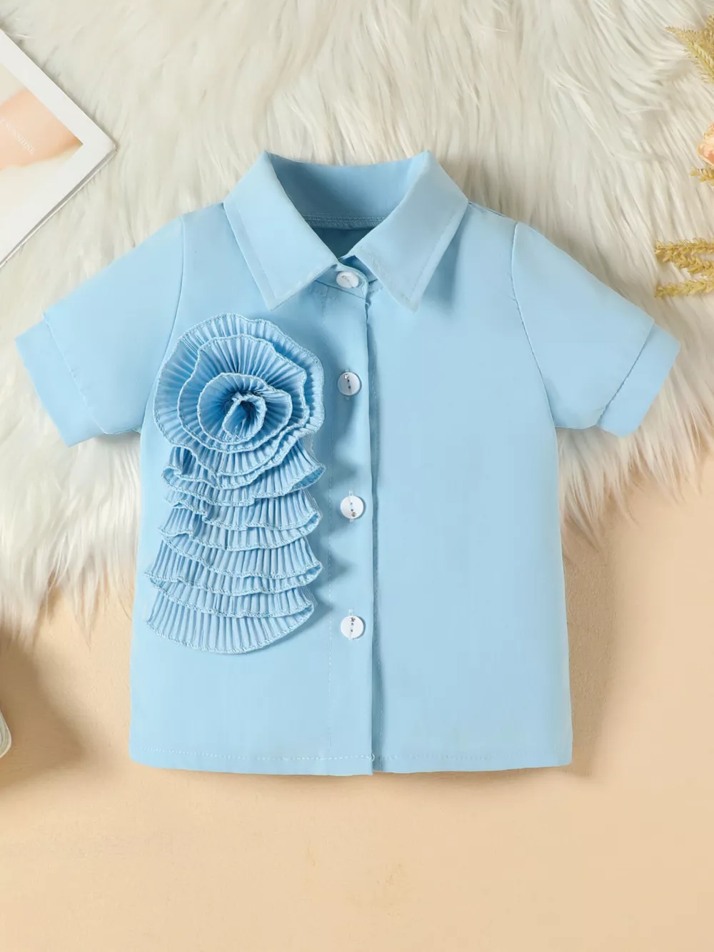 Children's Flower Decor Shirt & Pleated Skirt Set, image 9