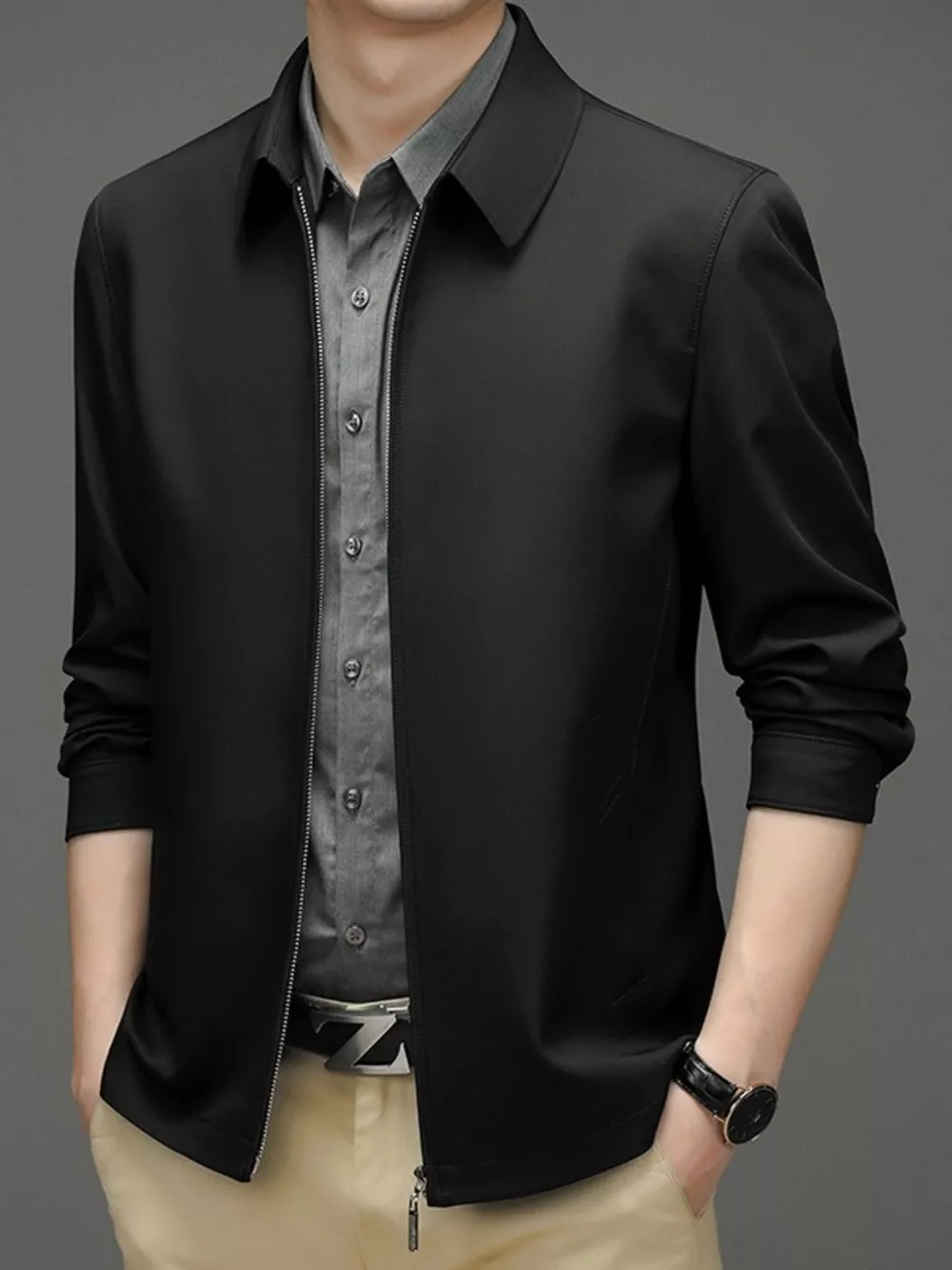 Men's Plus Size Zip Up Long Sleeve Jacket
