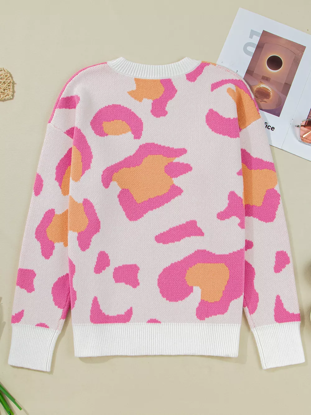 Leopard Print Drop Shoulder Baggy Sweater, image 3