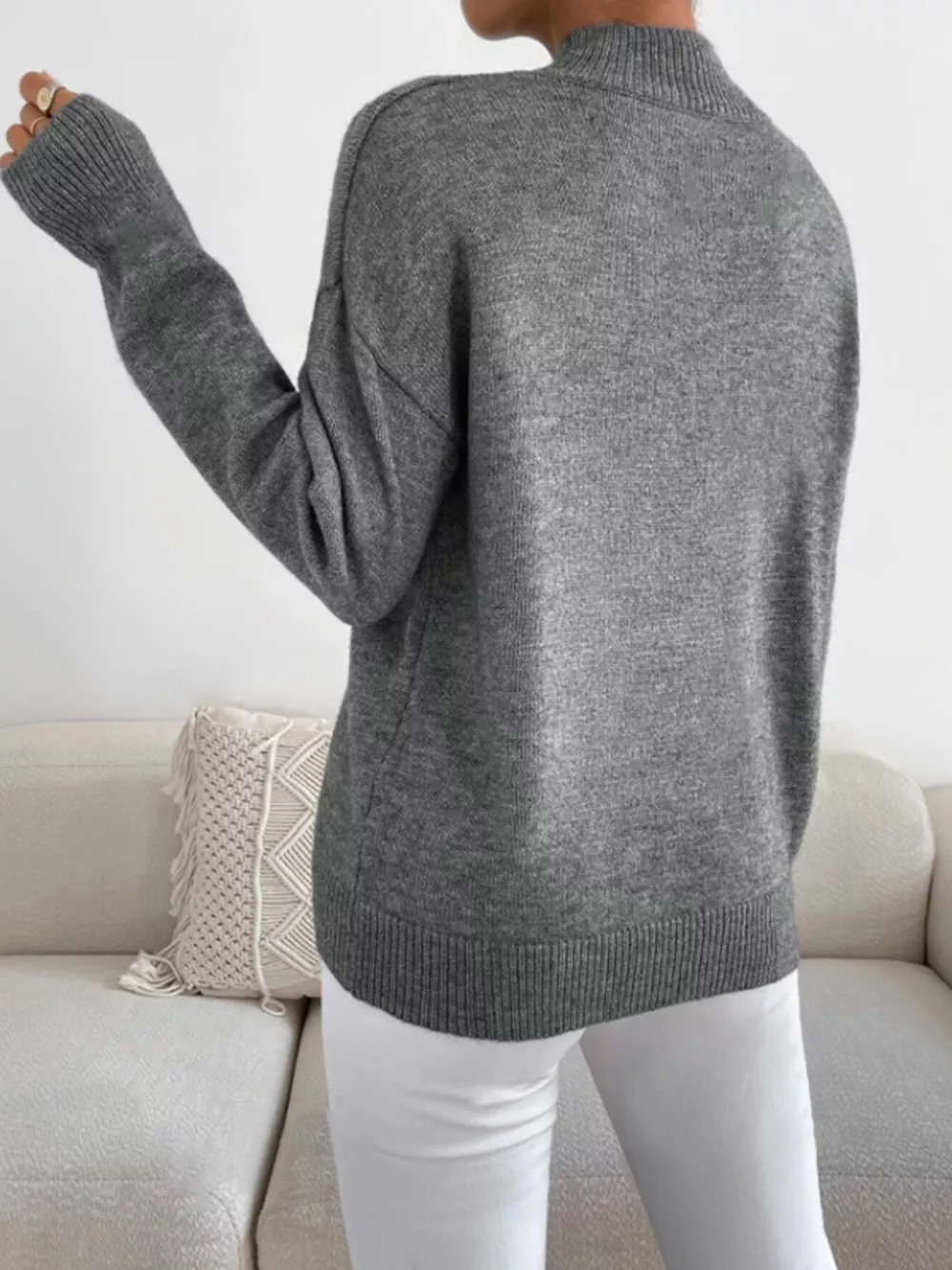 Mock Neck Dropped Shoulder Sweater, image 5