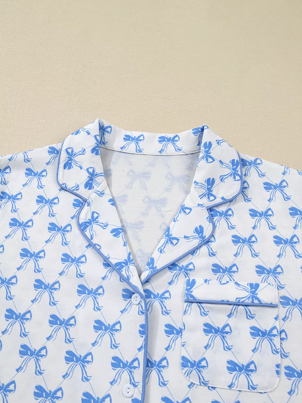Bow Print Long Sleeve Shirt and Pants Pajama Set, image 4