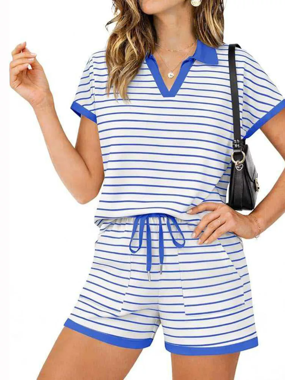 Striped Short Sleeve Polo and Shorts Set, image 17