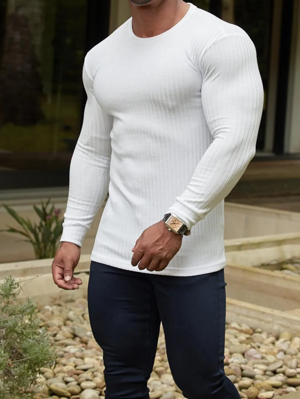 Men's Ribbed Round Neck Long Sleeve T-Shirt, image 3