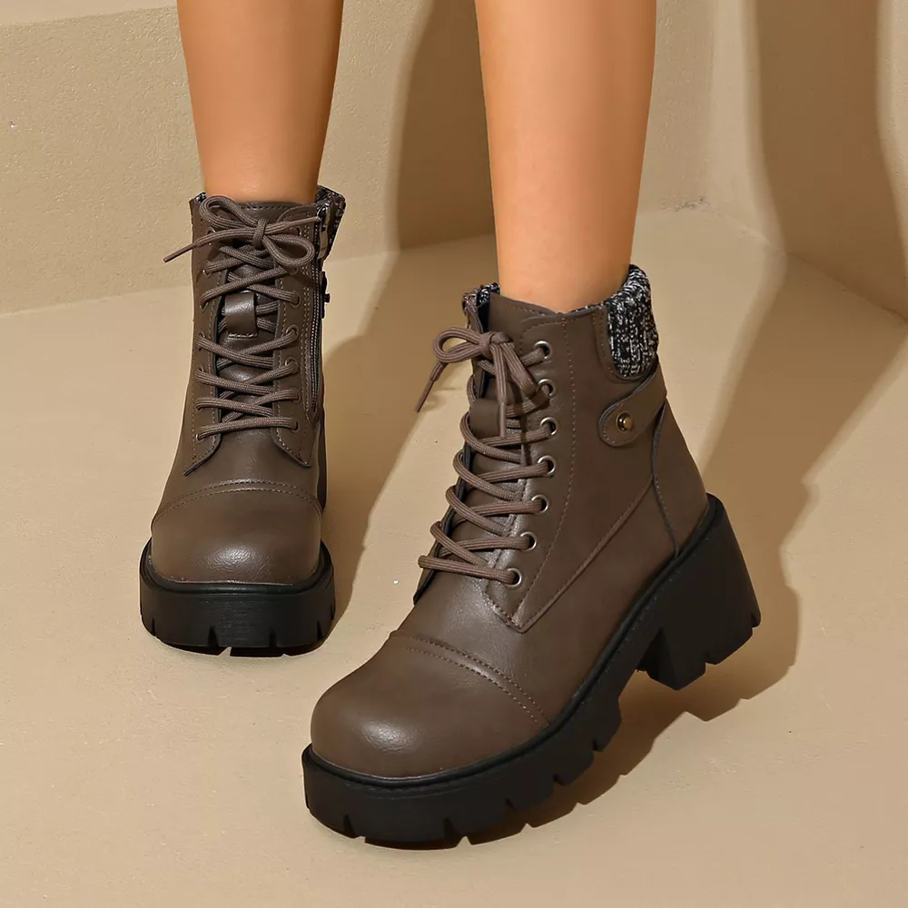 Round Toe Block Heels Boots, image 2