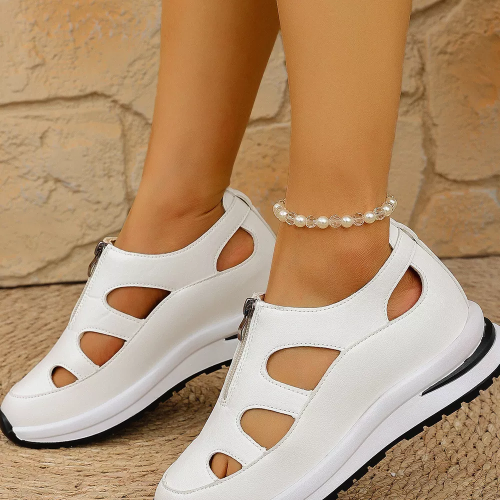 Cutout Zipper Wedge Sneakers, image 12