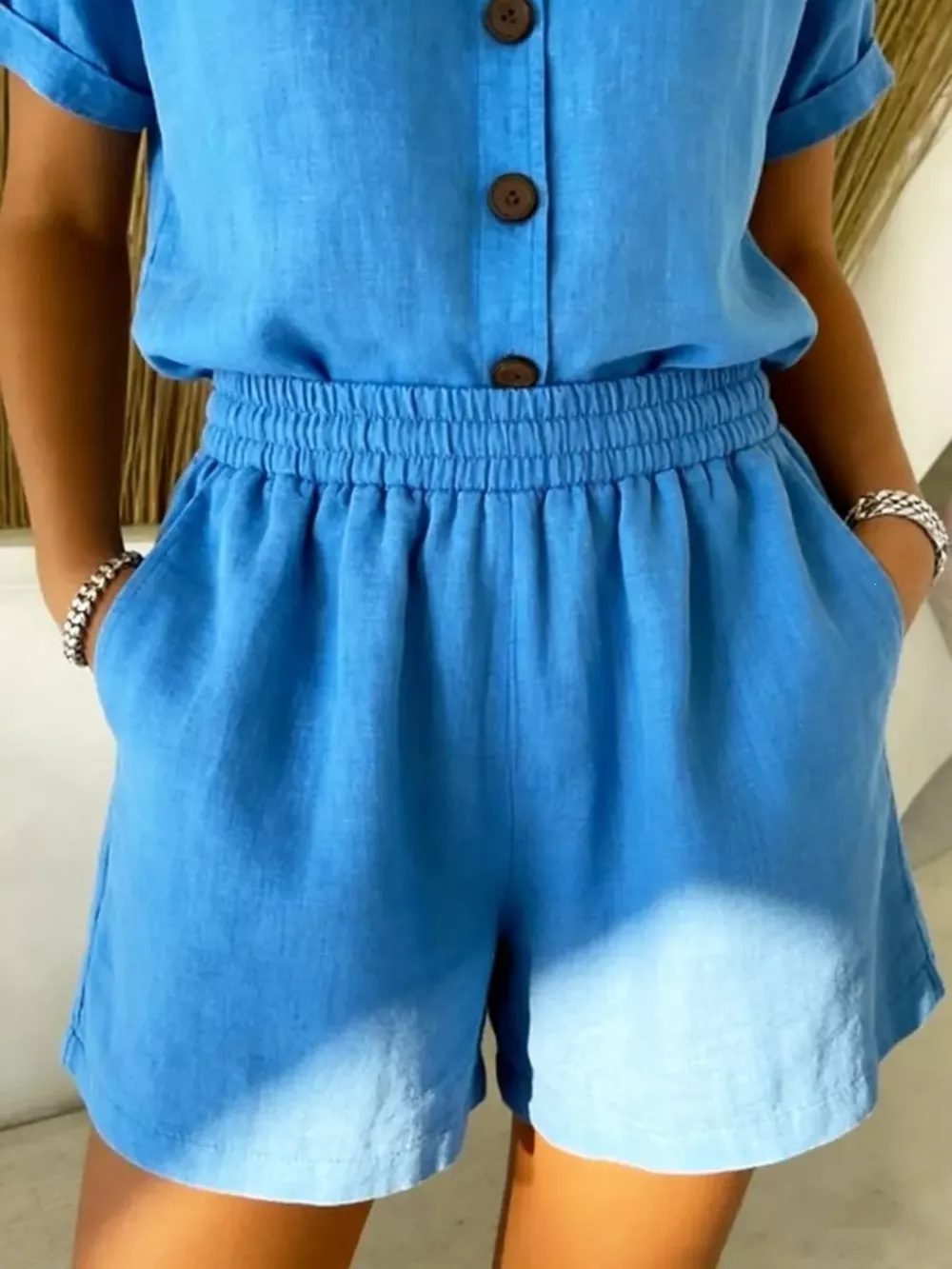Full Size Button-Up Shirt and Shorts Set Plus Size, image 3