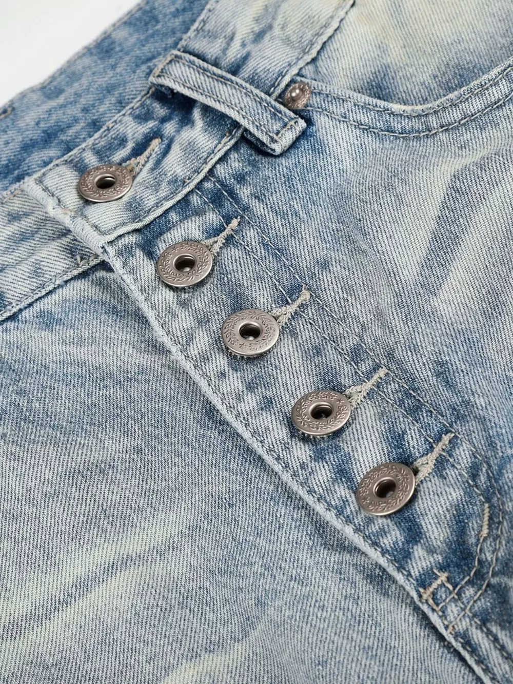 Men's High-Waisted Button-Fly Wide-Leg Vintage Washed Jeans, image 8