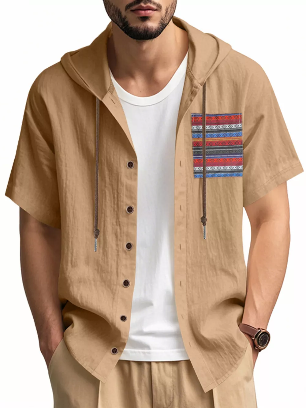 Men's Full Size Casual Hooded Short Sleeve Shirt Plus Size, image 5