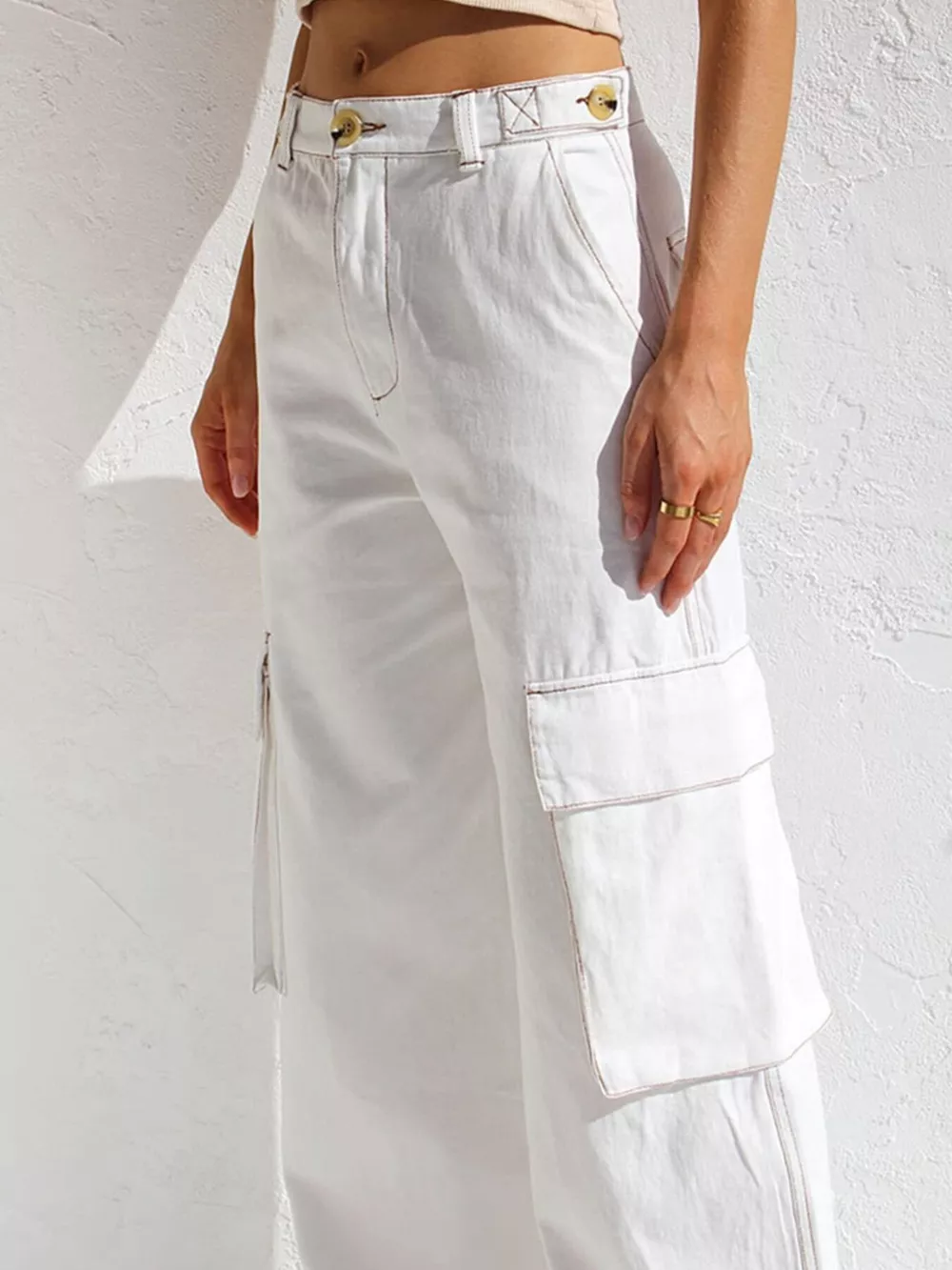 High-Waisted Wide Leg Cargo Jeans, image 4