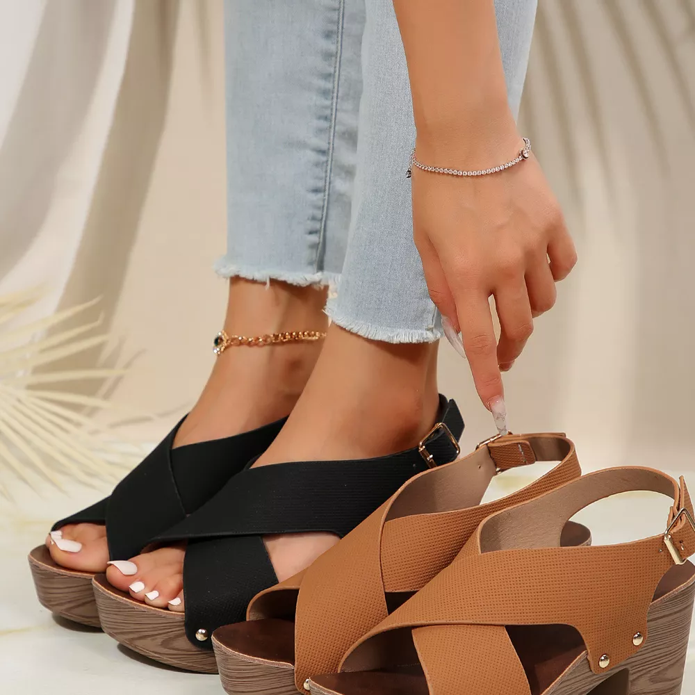 Crisscross Block Heels Sandals, image 2