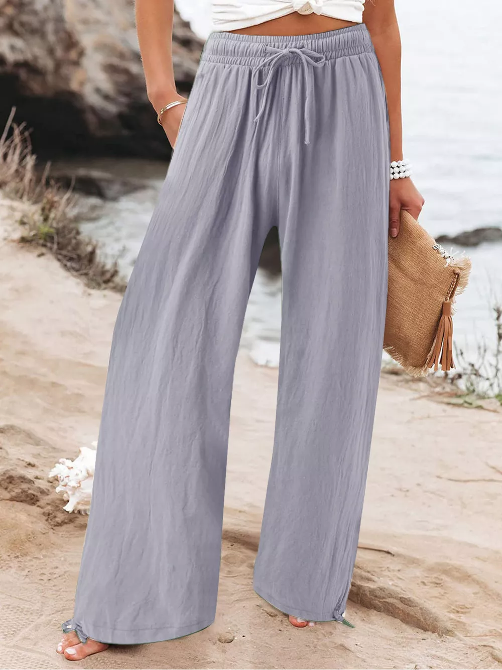 Full Size Drawstring Wide Leg Pants Plus Size, image 11