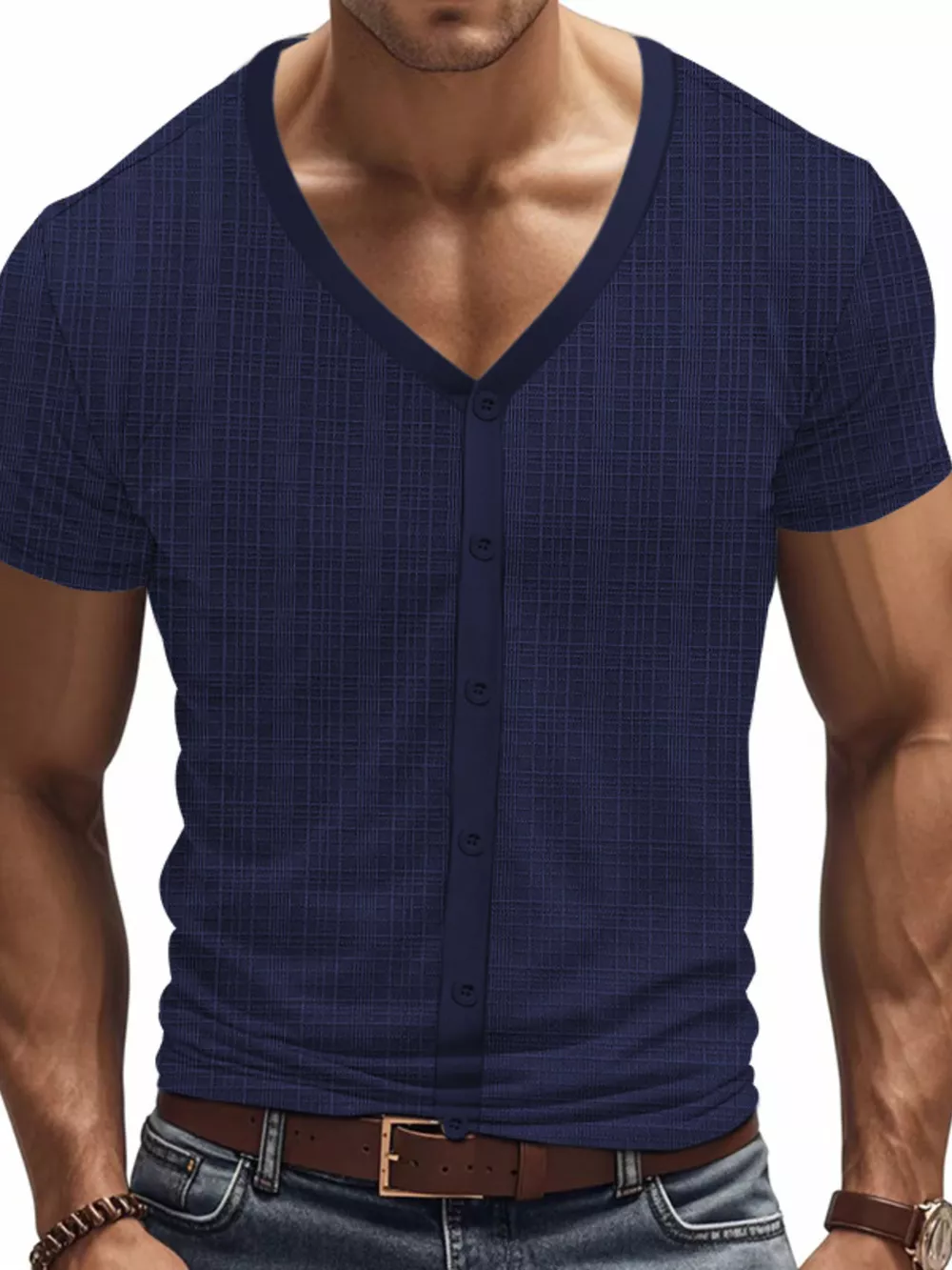 Men's Full Size V-Neck Button-Down Top Plus Size, image 2