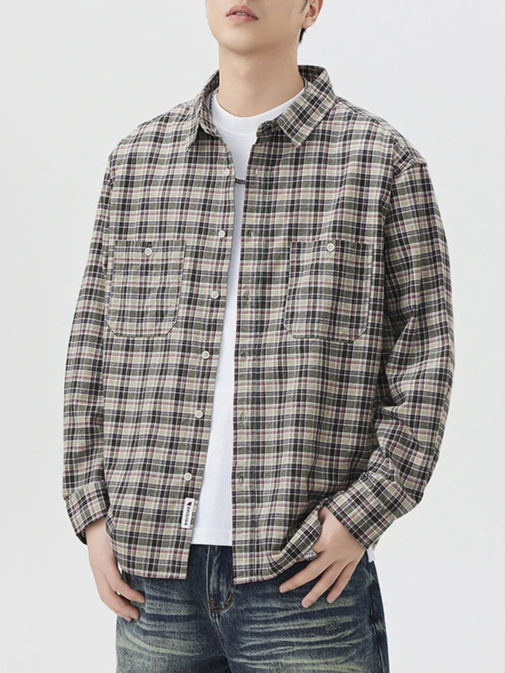Men's Plus Size Plaid Button Up Long Sleeve Shirt, image 2