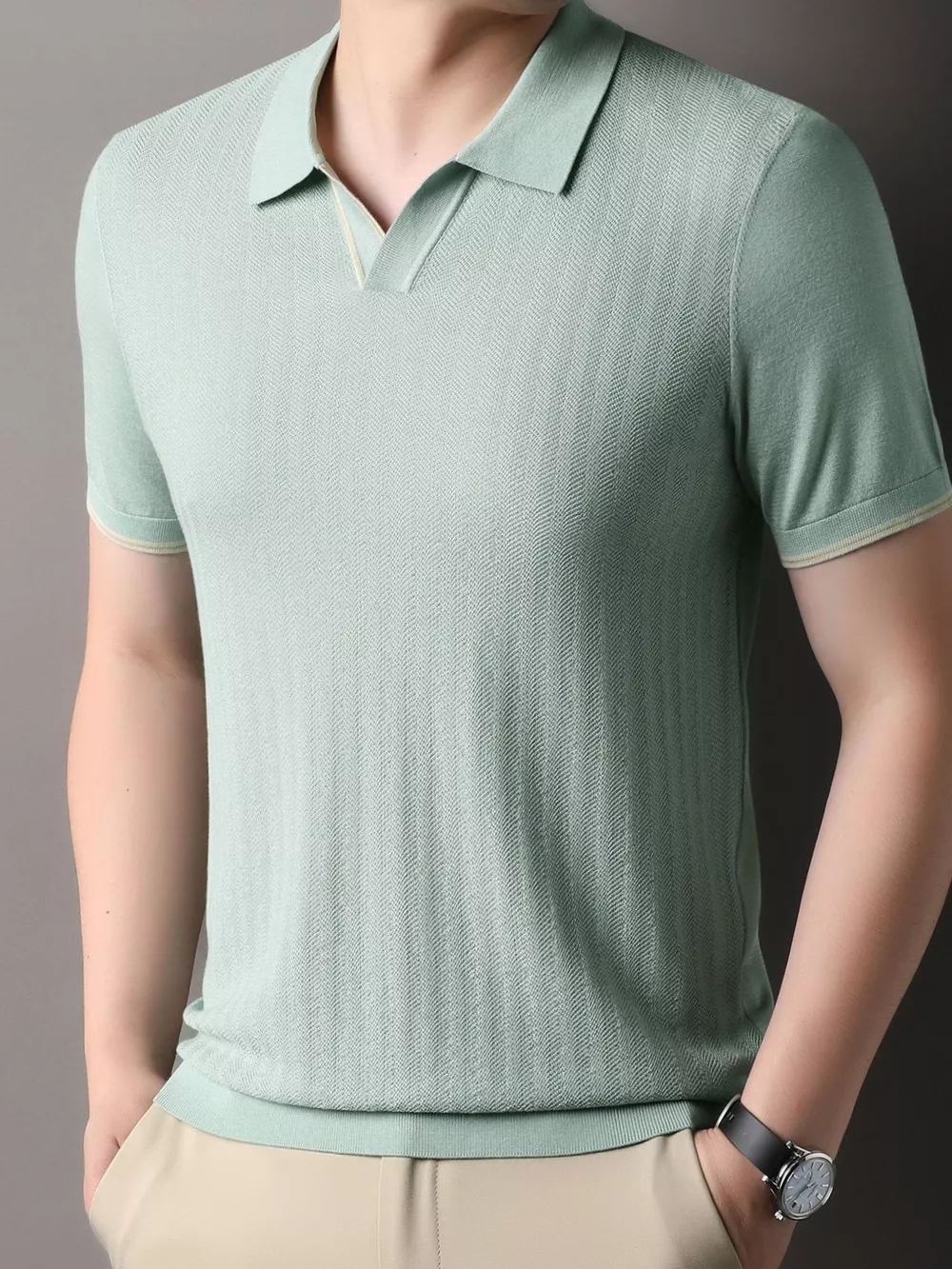 Men's Plus Size Button Detail Short Sleeve Polo, image 2