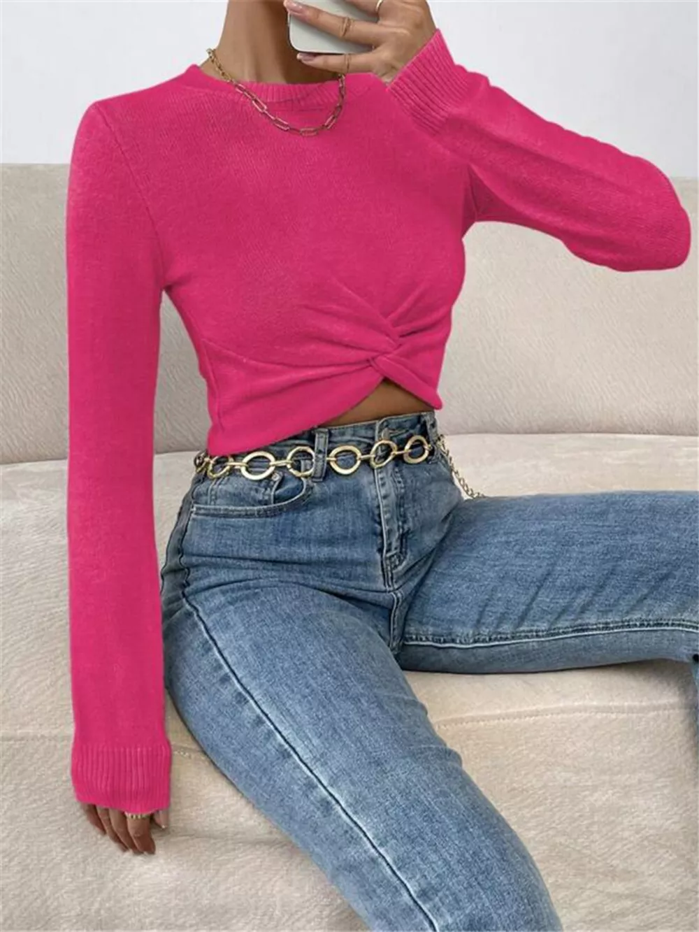 Twisted Front Cropped Knit Top, image 2