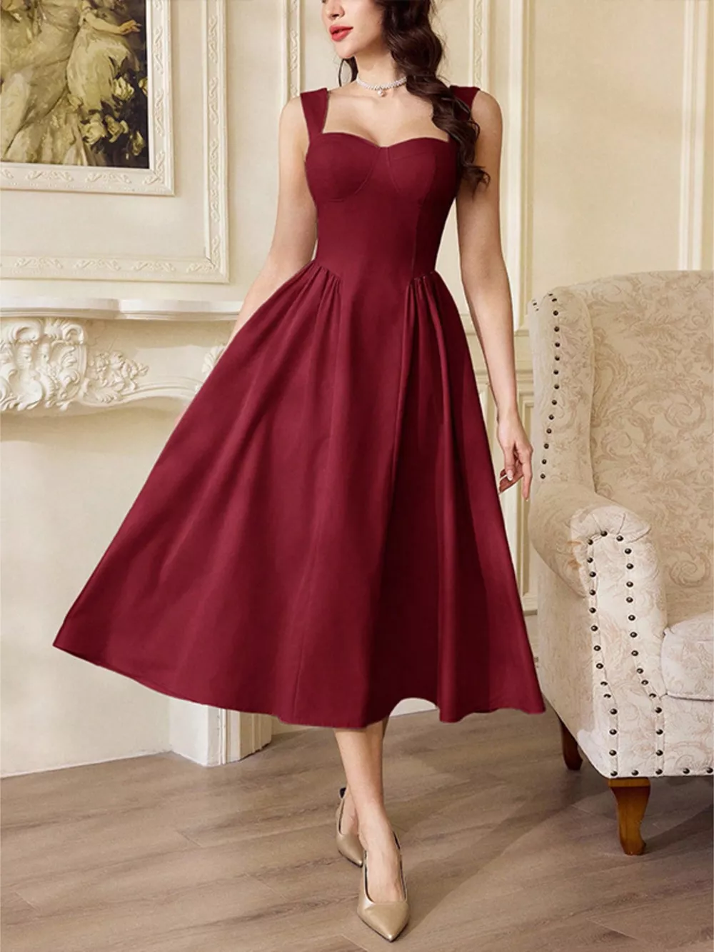 Sweetheart Neckline A-Line Midi Dress, image 3