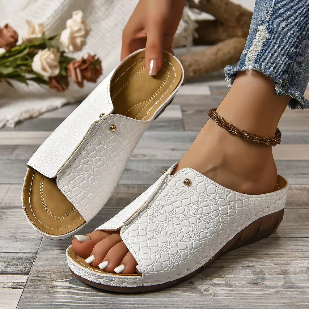 Crocodile-Embossed Wedge Sandals, image 3