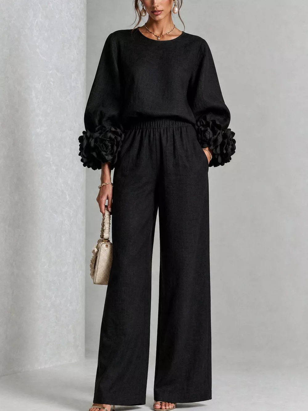 Full Size Floral Cuffs Top and Wide Leg Pants Set Plus Size, image 18